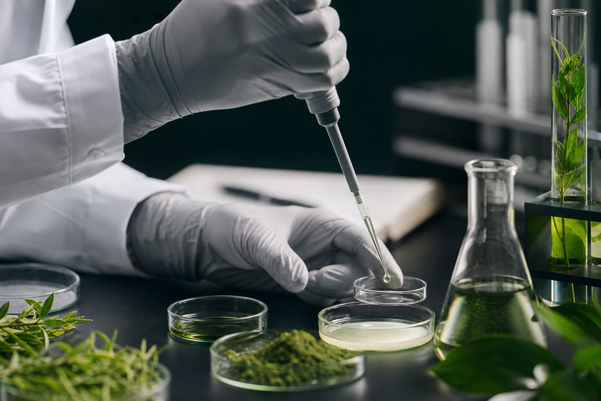 Scientist developing a botanical active ingredient in a laboratory